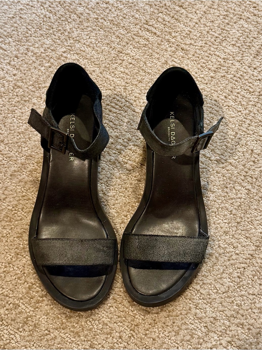 Kelsi Dagger Black Suede Ankle-Strap Sandals